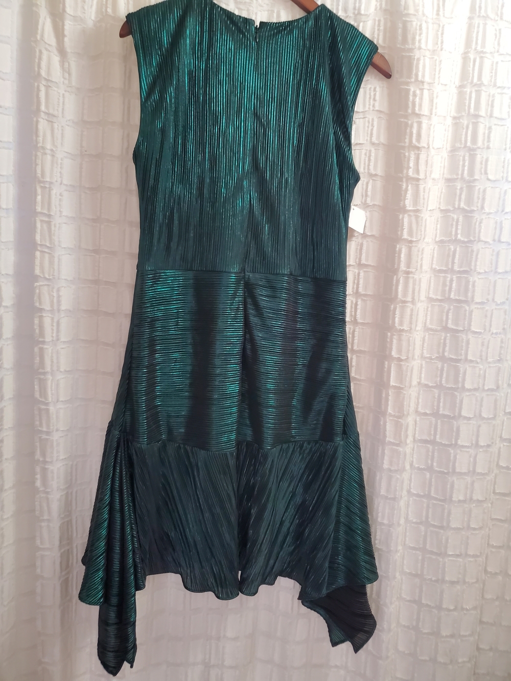 DKNY Emerald Green Metallic Ruched Handkerchief Hem Dress - Picture 10 of 12